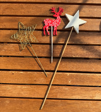 Weihnachten Dekostecker Blumenstecker Sterne Rentier Draht Holz weiß rot gold