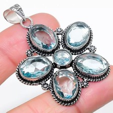 AQUAMARIN EDELSTEIN SCHMUCK ANHÄNGER HANDGEFRTIGT 925 Sterling SILBER