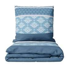 Bettwäsche 135x200 Set Biber Blau Grau mit Ornamenten Streifen 155x220 flauschig