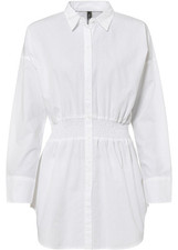 Neu Longbluse Gr. 42 Weiß Damen Langarm-Bluse Hemd Tunika Oberteil