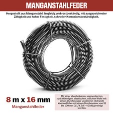 Rohrreinigungsmaschine Rohrreinigungsgerät Rohrreinigungsspirale Ø16mm x 8m