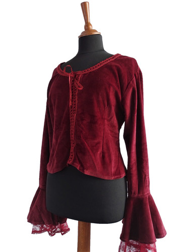 Red velvet blouse with trumpet - velvet,