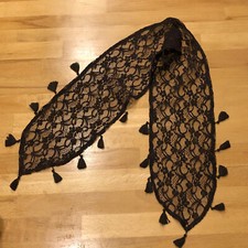 ღHalstuch Schal elegant festlich schmal Spitzen Perlen Pailletten Quasten braun