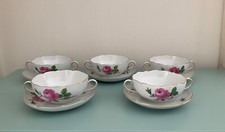 Meissen 5 tlg Set Suppentasse mit Untertesse Rote Rose mit Goldrand 2 Wahl. Top