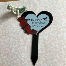 Herz mit Rosen Grabstecker Schmetterling Grabdeko f. Grabstein Acryl