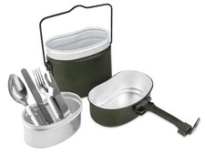 Camping Geschirr-Set Edelstahl BW Alu Kochgeschirr und Bund Ess-Besteck nach TL 