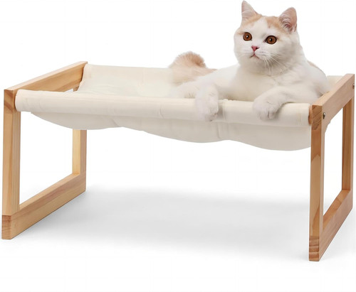 Katzenbett mit holzhängematte - katzenbett,