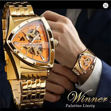 WINNER Herren Automatikuhr Skeleton Sportuhr Luxus Mechanisch  Gold