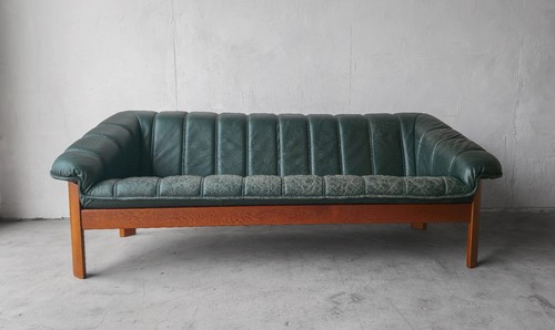 Teak and green leather danish - teak,