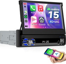 4+64GB 7" 1DIN Carplay Android 15 Autoradio Drehbarer Touchscreen GPS Navi Wifi