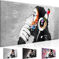 Bild Wohnzimmer Banksy Affe mit Kopfhörer Jugendzimmer Deko Wandbild 100x40 cm