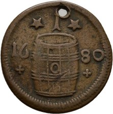 Bayern Brauamt Maximilian II. Emanuel 1680 Kupfer 2,8 g Original Münze #LEZ126