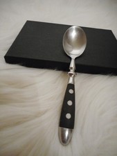 1 LÖFFEL ★Bistro-Besteck Landhaus Kaffeelöffel★ Holz schwarz 3-Nieten 15,2cm?