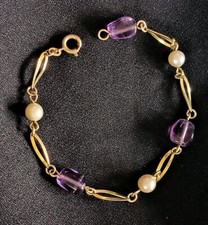 Vintage Armband Americ Gold Doublé mit violetten Steinen und Perlen 20 cm Design