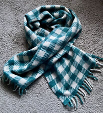 ZARA Damen Schal breit türkis wollweiß Karo kariert Fransen 150 x 53 cm