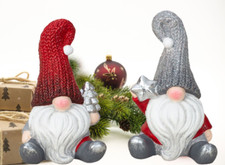 Weihnachts Deko 2er Set Wichtel Zwerge Gnome Keramik Schlafmützen Figur