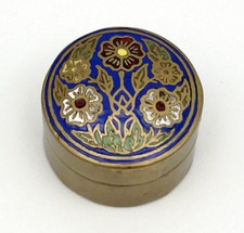 Vintage Pillendose Antik Schmuckbox Blumen Messing Emaille Dose RAR #2327
