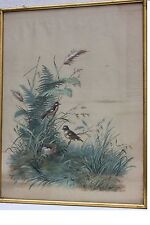 Vögel mit Gelege , Seidenmalerei Tapete im Stil des 18.Jh., 19. Jh.