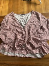 Bershka Damen Bluse Top Oberteil Geblümt Rosé 38 Basic Kombi