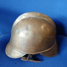 Feuerwehrhelm, Raupenhelm, Messing mit Innenfutter und Kinnriemen
