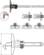 Digitaler Tiefenmessschieber mit Haken 0 - 300 mm, Tiefenmesser digital