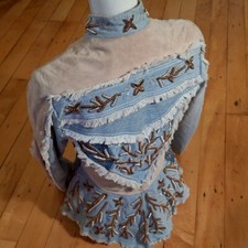 Flore Smith Designer Jacke Leder Jeans Stickerei IT42 Unikat