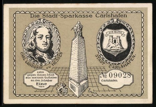 Notgeld carlshafen mark - notgeld, carlshafen,