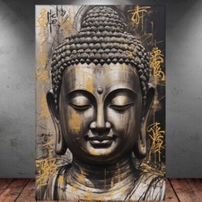 LEINWAND BILD ER XXL ABSTRAKT BUDDHA SCHWARZ GOLD BUNT WAND POSTER P156