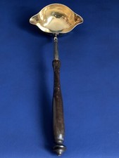 Antike alte Kelle Suppenkelle Schöpfkelle in Silber vergoldet mit Holzgriff 19Jh