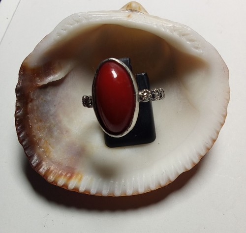 835 silber ring mit koralle - silber,