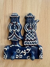 Vintage Keramik Wand Haken Mann Frau Paar - Blau-weiß Geschirrtuchaufhänger