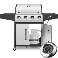 Edelstahl Gasgrill 4 + 1-Brenner Drehknöpfe mit Seitenkocher Grillwagen Gasgrill