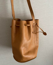 Baggu Natural Milled USA Leather Bucket Drawstring Crossbody Bag Brown
