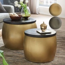 FineBuy Couchtisch 2er Set Metall Holz Wohnzimmertisch Stauraum mit Satztisch