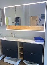 Laguna Modern Classic Badmöbel 140cm Eiche, Waschtisch Spiegelschrank Armatur