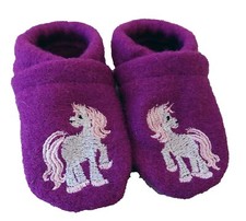 Baby Krabbelschuhe Puschen Lauflernschuhe, Wollwalk, Ledersohle Einhorn