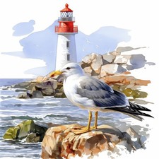 Wandbild Leuchtturm Möwe