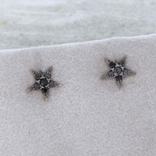 Wert 440 € schwarze Diamant Ohrringe Sterne (0,12 carat) 585 14 Karat Weiß Gold