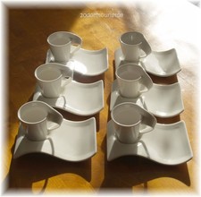 Villeroy & Boch – New Wave – 6 Espresso Tassen + 6 Party Plate/Untertassen – unb