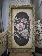 Landhausstil Bild Vintage-Look Rosen Bilderrahmen Blumen Relief Shabby Chic