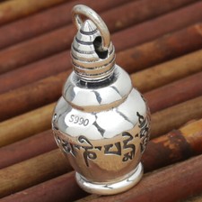 I07 Anhänger zum Öffnen 6-Wort-Mantra Stil D Stupa Feinsilber Silber 990