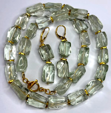 Set Kette Ohrringe natürlicher Prasiolith grüner Amethyst