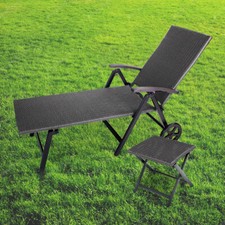 Alu Sonnenliege Rollliege Rattanliege +Beistelltisch Hocker Gartenmöbel Grau Neu
