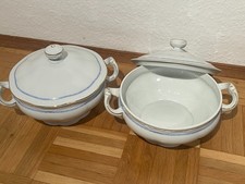 Zeh Scherzer Bavaria, 2 Porzellan Schüsseln mit Deckel, verziert, Goldrand