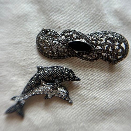 Markasit onyx delphin - markasit, brosche