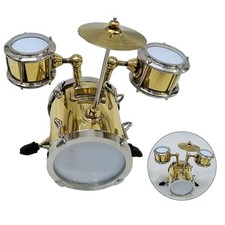 Tragbares Schlagzeug Modell goldene Farbe Miniatur Schlagzeug für Puppenhaus Sa