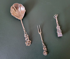 3 Teile Hildesheimer Rose 835 Silber Sahnelöffel Zuckerzange Vorlegegabel  AB CB