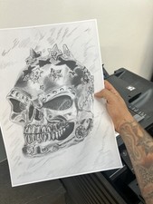 Selbstgemaltes Bild Totenkopf Bleistiftzeichnung/Druck Hochwertiges 160g Papier