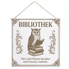 Dekoschild Bibliothek Eule auf