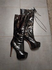 Extrem Plateau Stiefel aus Lack neu Gr. 43 Stilettoabsatz mit Schnürung